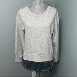 J. CREW size medium Crew Neck Sweater with Fringe blue Hem